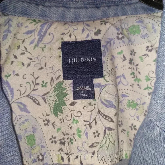 J Jill Womens Blue Denim Blazer Jacket Cape Wash Long Sleeve Size Large Tall - Picture 4 of 7